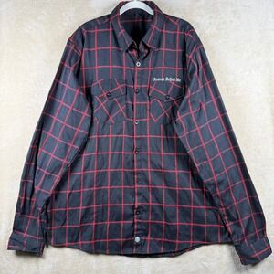 Demons Behind Me Plaid Flannel Shirt Mens 3XLT Black Red Skull Logo Biker Grunge